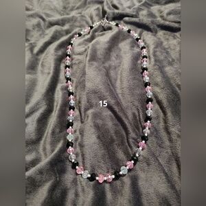 Elegant Pink and Black Beaded Necklace